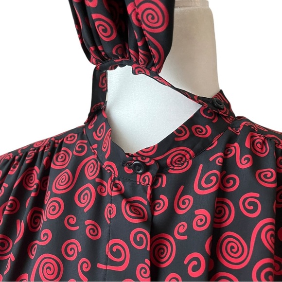 Vintage Lilli Ann Collections Secretary Ascot Button Down Blouse  Abstract Print - Picture 7 of 12